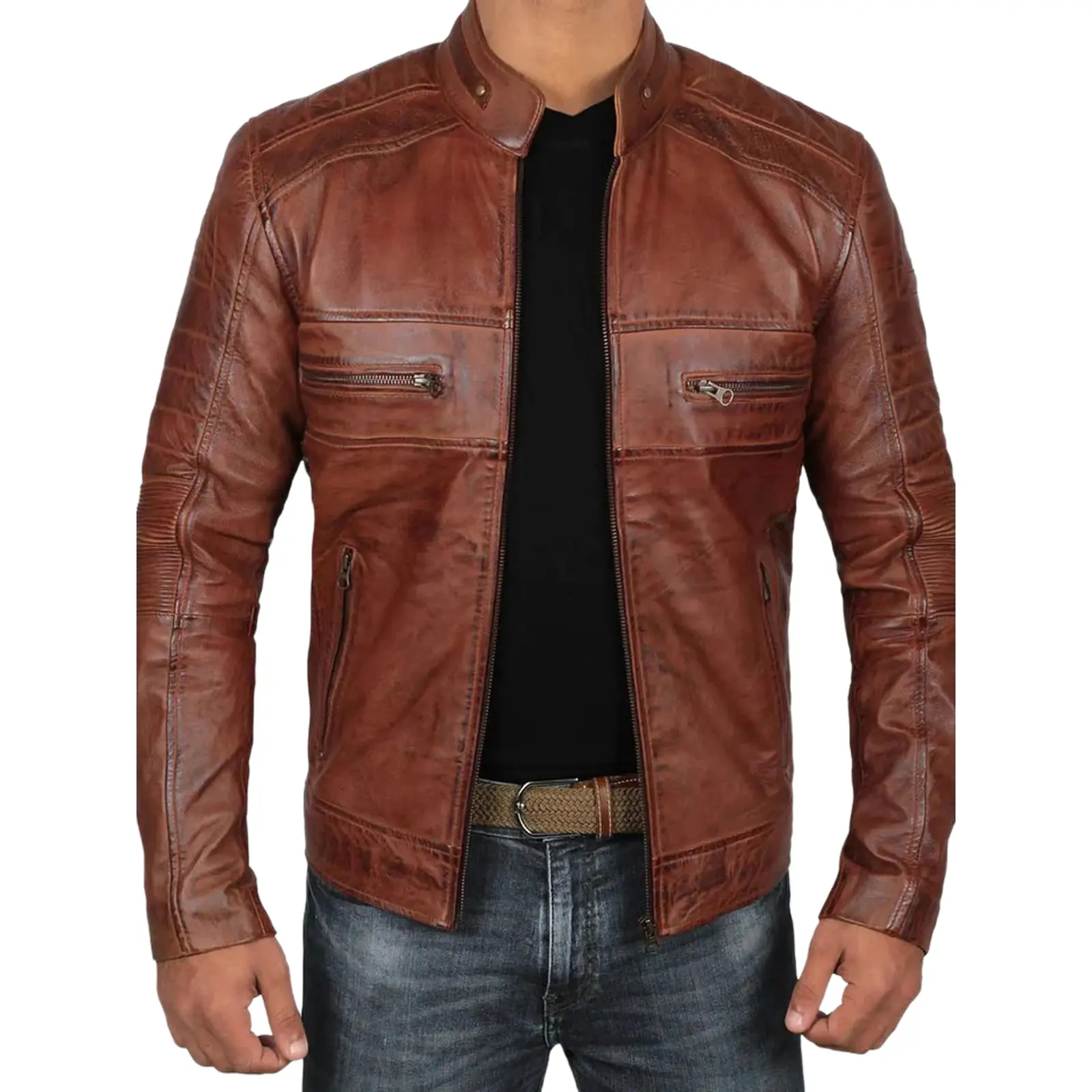 Distressed Brown Leather Jacket