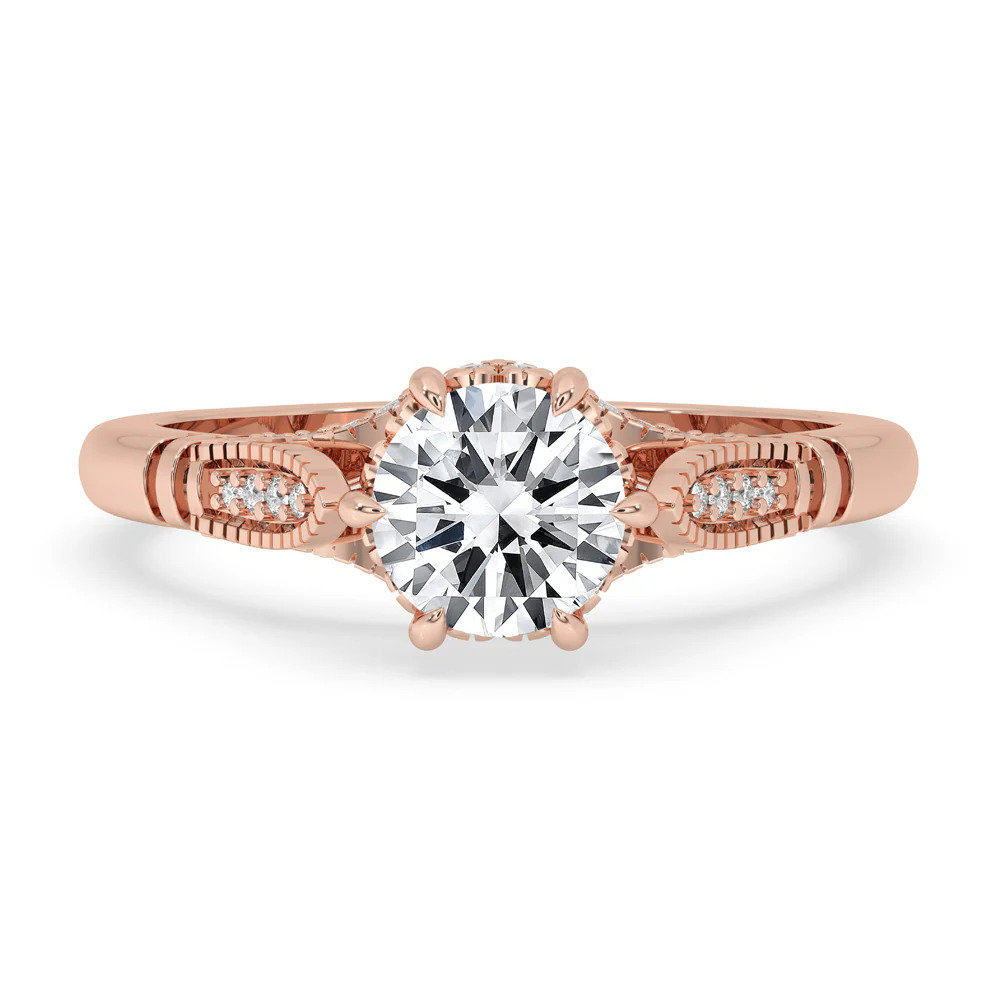 Vintage Rose Gold Milgrain Engagement Ring