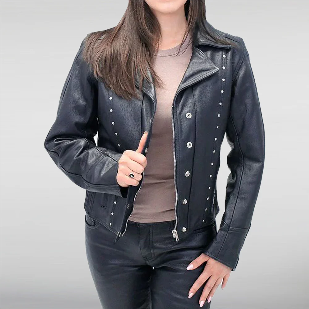 Rivet Trim Cowhide Motorcycle Jacket