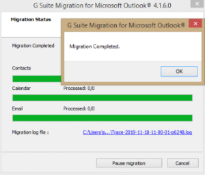 successful migration message pops up