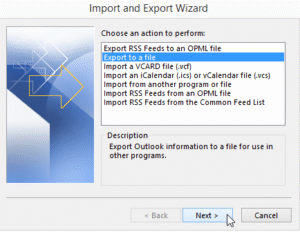 choose the Export to a file option