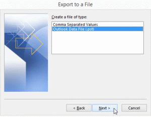 Choose the Outlook Data File (.pst)