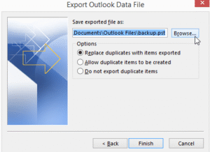 select the destination to save your PST file