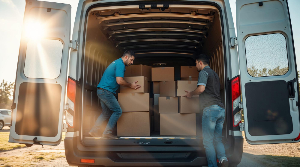Moving service truck with packed items