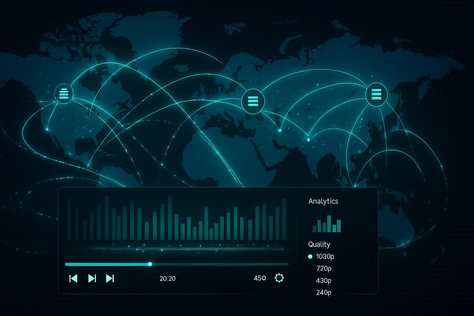 Network stream player online showing global CDN infrastructure and streaming pathways