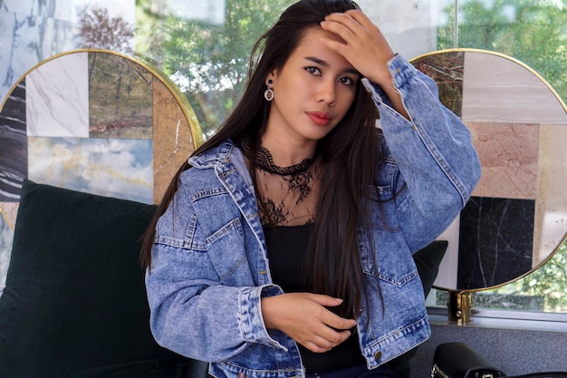 pearl cropped denim jacket for women